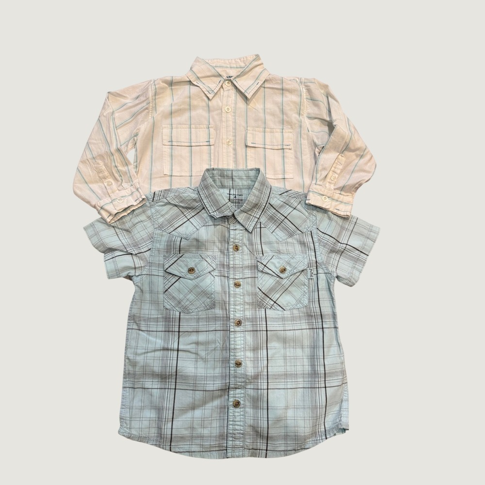 Pumpkin Patch Boys Plaid Western Striped Button Down Shirt Lot Size 4 Blue White